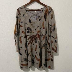 Lilypad Swing Dress Womens Size S Sweater A-line Long Sleeve Feather Pattern